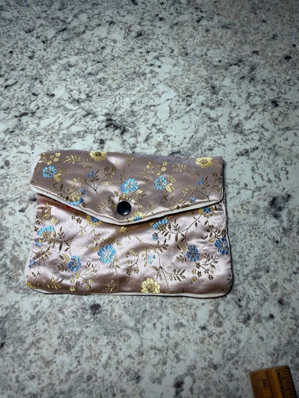 Unbranded Silk Brocade Floral Jewelry Pouch Pink Gold Blue